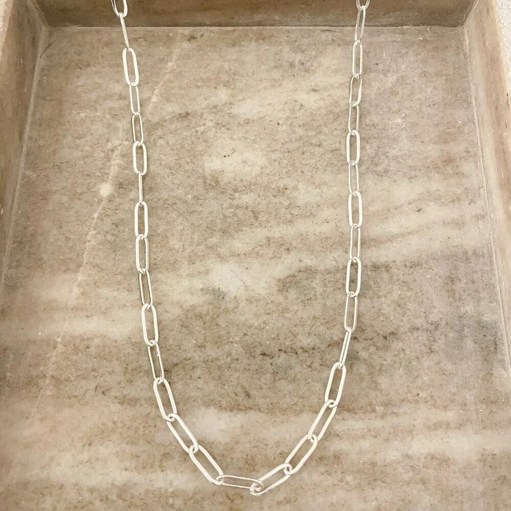 925 Sterling Silver Paperclip Necklace Minimalist Stacking Layer Necklace